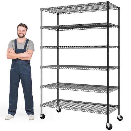 Romorgniz 6-Tier Rolling Storage Shelves, 82" H x 45" W x 18" D Adjustable Wire Shelving Unit with Locking Wheels, Heavy-Duty Metal Rack for Garage, Pantry, Kitchen, Basement – Black - size: 82"H X45"W X18"D-Black