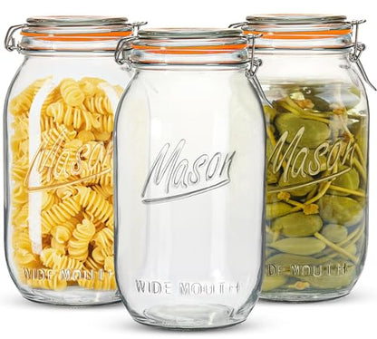 Anwoi Wide Mouth Mason Jars 64 oz 3 Pack Half Gallon Glass Jar with Airtight Lids, Large Mason Jar with Scale Mark Food Storage Canning Jars for Pickling Flour Sugar Pasta Oats Cereal - color: 64oz 3pack