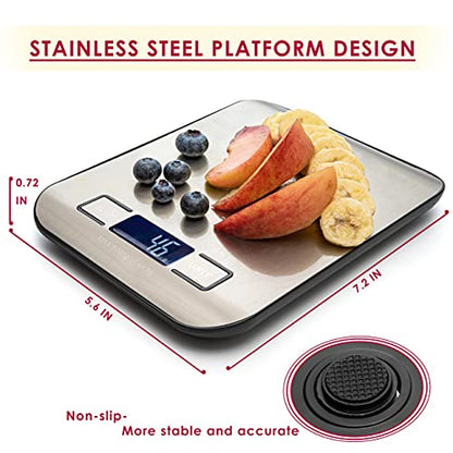Moss and Stone Digital Kitchen Scale Food Multifunction Accuracy Digital Scale LCD Display 11 Lb 5 Kg, Food Scales Digital Weight Grams and Oz, Baking Scale, Stainless Steel Small Food Scale