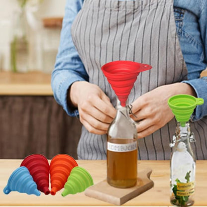 Kitchen Funnel Set 4 Pack, Food Grade Silicone Collapsible Funnels for Filling Water Bottle Liquid Transfer, Small and Large, Kitchen Gadgets Accessories