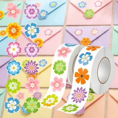 500Pcs/2 Rolls Flower Stickers Self-Adhesive Decorative Envelope Seal Decals for Teacher Students Reward Crafts Scrapbooking, Journaling & Gift Wrapping Birthday Party Favors (12 Styles) - color: 500pcs- 12 Styles Flowers