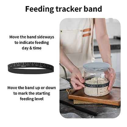 Wissy&Konny Sourdough Starter Jar 35OZ with Ounce Scale Line,Date Marked Feeding Band, Thermometer, Sourdough Jar Scraper, Cloth Cover & Wood Lid, Wide Mouth for Sourdough Bread Baking - color: Wood Lids-1 Pack