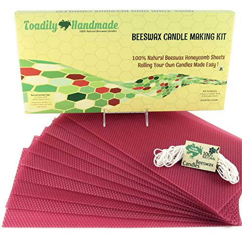 Make Your Own Beeswax Candle Kit - Includes 10 Full Size 100% Beeswax Honeycomb Sheets in Cranberry and Approx. 6 Yards (18 Feet) of Cotton Wick. Each Sheet Measures Approx. 8" x 16 1/4". - color: Cranberry