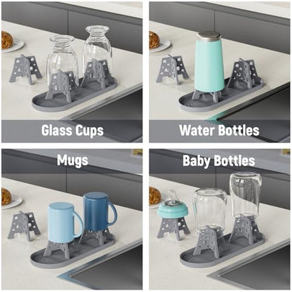 NiHome Silicone Water Bottle Drying Racks Set of 3 with Drip Tray,Cheese Style for Faster Drying,Bottle Dryer Racks Fit for Stanley YETI Cups Owala Sports Bottle Baby Bottle Thermoses Mugs - color: Dark Gray