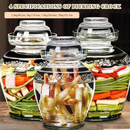 Auspicious Cloud Relief Pattern Pickle Jar, Traditional Fermentation Crock with Inner Cover, Thickened Glass Kimchi Tank, Egg/Carrot/Kohlrabi(10kg/352.7oz) - size: 10kg/352.7oz