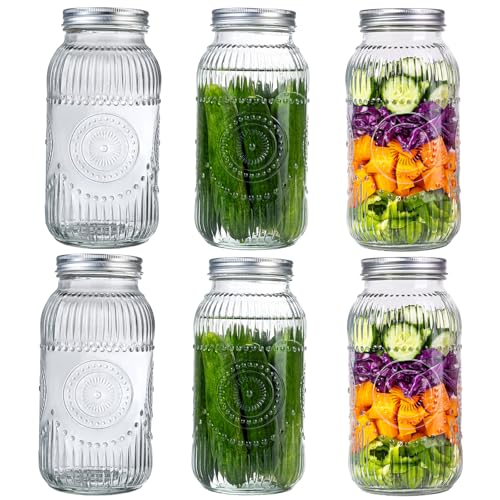 WELLIFE 64oz Mason Jars, 6 Pack Large Mason Jars Wide Mouth for Pickling, Canning, Fermenting and Food Storage, Microwave & Dishwasher Safe - color: Clear Sunflower Mason Jars 64oz-6Pcs