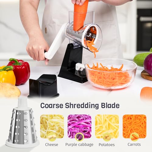 Rotary Cheese Grater, Upgraded Hand Crank Cheese Shredder with 3 Interchangeable Blades, Multi-purpose Kitchen Slicer Shredder for Cheese, Vegetable, Fruit, Nuts, Easy to Use & Clean, Black - color: Black