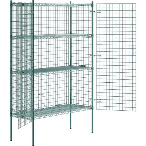 18" x 48" x 74" NSF Heavy Duty Green Epoxy Wire Shelves with Security Cage Kit, 4 Tier Metal Commercial Storage Rack - color: Green, size: 18" x 48" x 74"
