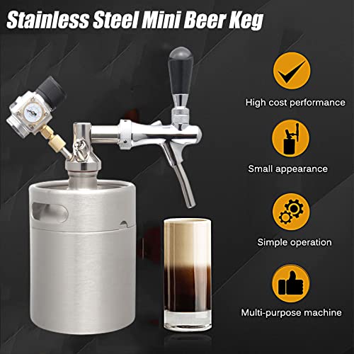 Portable Draft Keg System Stainless Steel Keg Mini Keg Draft System Stainless Steel Portable Mini Keg Dispenser Pressure Regulator Craft Beer Draft Home Brew,2L