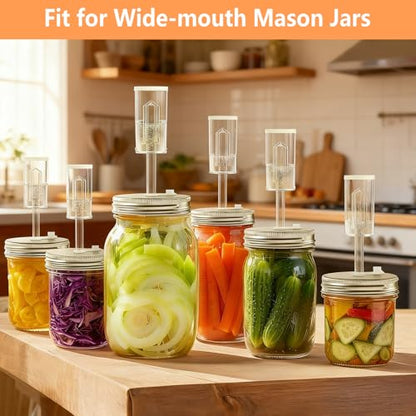 Fermentation Kit for Wide Mouth Mason Jars 8- Complete Pickling & Sauerkraut Set with Glass Weight, Stainless Steel Lid, Air Lock Valve, Silicone Seals (Jar Not Included)
