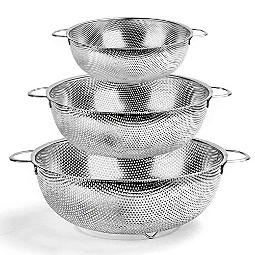 TeamFar Colander Set of 3, Stainless Steel Perforated Metal Colander Strainer with Handles for Spaghetti, Pasta, Berry, Rust Free & Dishwasher Safe - 1/3/5-quart - size: 1 + 3 + 5qt