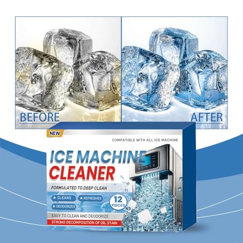 Ice Machine Cleaner Maker Descaler - 12 Clean Tablets for Ice Makers, Removes Hard Water & Mineral Buildup, Nickel Safe Scale Remover for All Ice Machines - Bulk 6 Month Supply