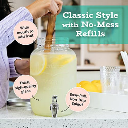 Glass Drink Dispenser for Parties - 1 Gallon Gallon Drink Dispenser - Glass Beverage Dispenser with Spigot, Clear For Parties, Weddings, Sun Tea Jar, Lemonade & Laundry Detergent Dispenser - style: Single w/o Stand