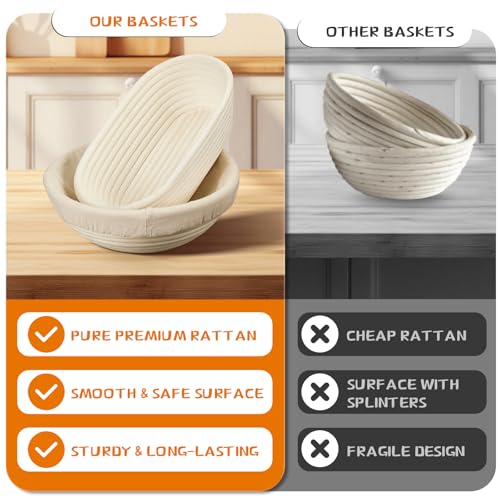 Dimpola Banneton Bread Proofing Basket - Banneton Basket Set Sourdough Proofing Basket Round Proofing Bowls Handmade Rattan Baskets and Liners (Oval & Round Gift Set) - style: Oval & Round Gift Set