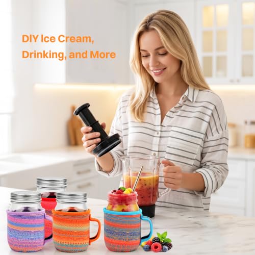 KJQJLY 4 Pcs Mason Jars Sleeves Neoprene 16oz and 24oz 32oz Regular and Wide Mouth Mason Jar Sleeves Holder with Handle (Desert Sunset, 16 OZ) - color: Desert Sunset, size: 16 OZ