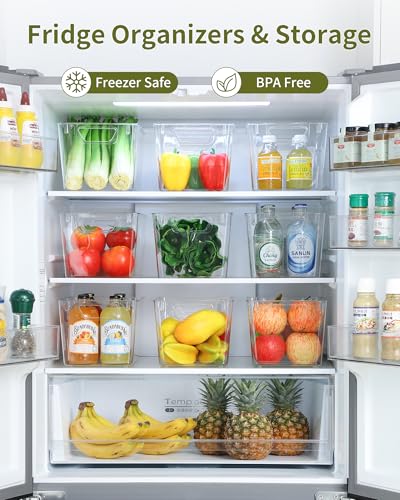 iCASA 6 Pack Clear Plastic Storage Bins with Labels for Pantry Organization | Large Clear Bins for Organizing, Ideal for Shelves, Cabinet, Under Sink, Laundry, Closet, Kitchen, Fridge, Bathroom Organizer