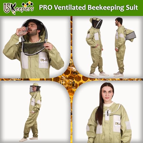 Ultra-Ventilated Polycotton Beekeeping Suit for Men & Women with Gloves & Two Beekeeping Veils-Professional & Beginner Apiarist Suit. (Olive,4XL) - color: Olive, size: 4X-Large