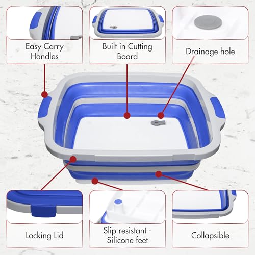 KITCHEN PERFECTION Collapsible XL Smoker & BBQ Prep Tub with Locking Lid & Cutting Board - Grill Caddy Container for Meat Marinating & Brine Perfect For Brisket, Turkey & Ribs - Best Gift For Men - color: Classic Blue