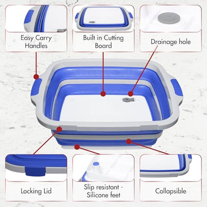 KITCHEN PERFECTION Collapsible XL Smoker & BBQ Prep Tub with Locking Lid & Cutting Board - Grill Caddy Container for Meat Marinating & Brine Perfect For Brisket, Turkey & Ribs - Best Gift For Men - color: Classic Blue