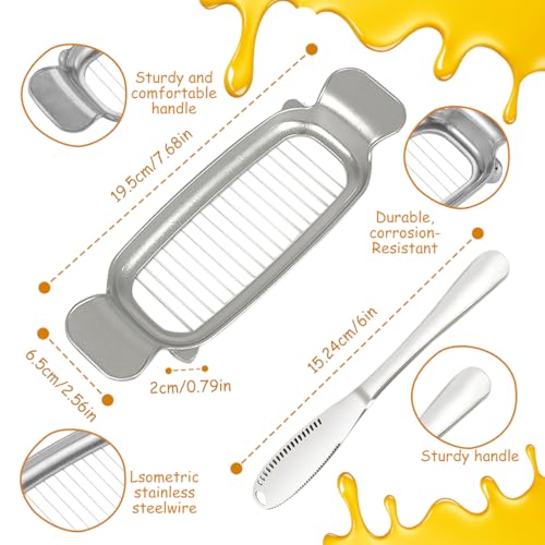 Stainless Steel Butter Slicer Cutter with 2 Butter Knives – Hand Held Ergonomic Butter Cutter for Stick Butter & Soft Cheese, 3 in 1 Easy Butter Spreader Knife for Cold Butter Slicing & Spreading - color: Silver Gray ( with 2 Butter Knives)