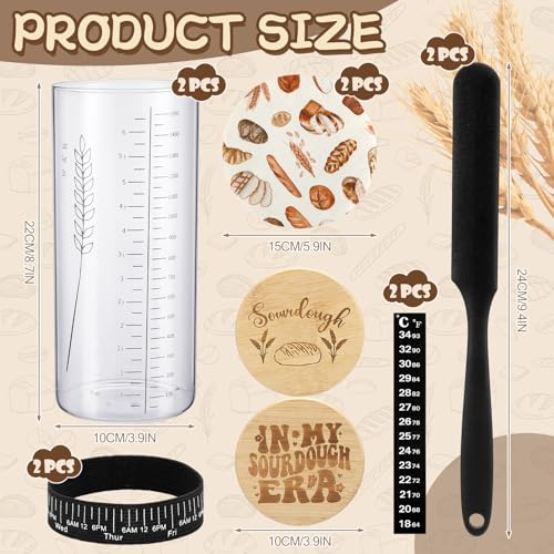 Teecyhooo 2 Set Sourdough Starter Jar Kit, Wide Mouth Fermentation Baking Jar with Spatula, Cloth Cover & Bamboo Lid, Band, Date Tracker, Sourdough Bread Supplies for Sour Dough Lover(50 oz,Style A) - size: 50 oz