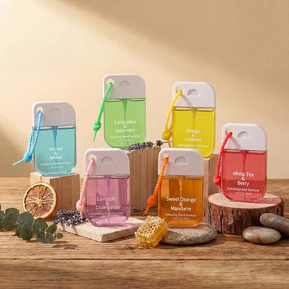 Frienda 12 Pcs Hydrating Hand Sanitizer Spray Scented Pocket Power Mist Hand Sanitizer Travel Size with Keychain Moisturizing Sanitizing Cleans Hands for Women(Airy) - style: Airy