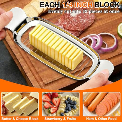 2 Pack Butter & Cheese Slicers Stainless Steel with Extra Spreader Knife | Sharp Blade - color: Silver-3PCS