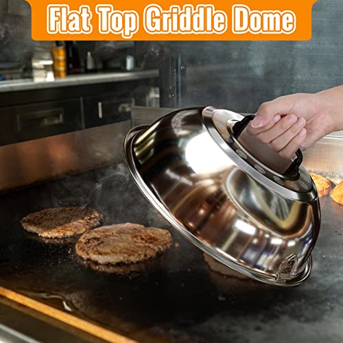 HULISEN Heavy-Duty Burger Press & Melting Dome Set, 8.5 Inch Round Stainless Steel Bacon Press with Wooden Handle, 12 Inch Basting Cover, Griddle Accessories Kit for Flat Top Grill Indoor/Outdoor - size: 8.5 Inch Round Press + Melting Dome