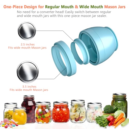 Mason Jar Vacuum Sealer for Regular and Wide Mouth Jars, Blue - color: Blue