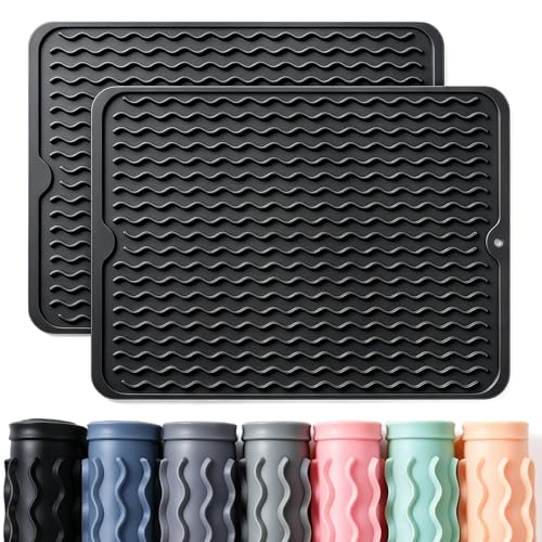 2 Pack Caketime Silicone Dish Drying Mat for Kitchen Counter Under Sink Protector Organizers Cooking Baking for Blackstone Griddle Accessories Coffee Mats Appliance Stone Rack Trays Drain Black - color: Black, size: 15"*11.5"