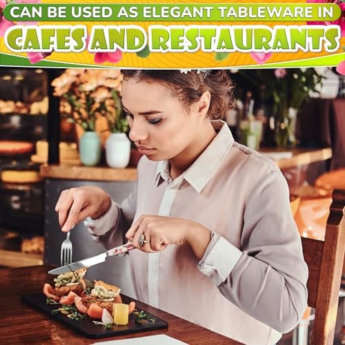6 Pcs Butter Knife Set - 7.87 x 4.21" Floral Сheese Spreader Knives with Easy-to-Grip Ceramic Handles, Serrated Stainless Steel Blades, Polished, Dishwasher Safe - for Kitchens, Restaurants & Parties - color: Floral