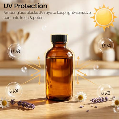TBWIND 24 Pack 8oz Amber Glass Boston Round Bottles with Airtight Caps | Designed for Homemade Vanilla Extract, Tinctures, Juice, Syrups, Kombucha & Herbal Liquids with Droppers, Labels & Funnels - size: 8oz