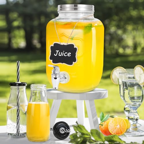 Drink Dispenser With Spigot,1 Gallon Glass Drink Dispensers For Parties,Beverage Dispenser with Fruit Infuser Sun Tea,Lemonade & Juice Dispenser for Parties, BBQ,Picnic,Weddings & Events - size: 1 Gallon Single
