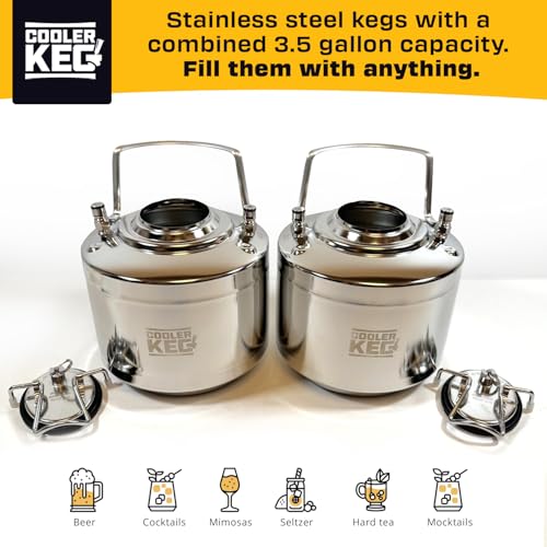 Refillable Keg Set - 3.5 gallon combined capacity, Stainless Steel Kegs for Beer, Cocktails, Mixed Drinks, Cider, Seltzer, Ball Lock, Quick Disconnects 1.75 gal or 6.5 liters or 228 oz each - size: Pair - 3.5 gallons