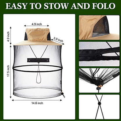 Mepase 8 Pcs Bee Keeper Hats with Netting Mosquito Head Bee Safari Fishing Sun Hat with Hidden Net Mash Mask Gardening for Outdoor Hiking Fishing Gardening Camping Beekeeping Men Women