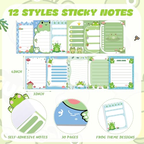 Chiisong 12 Pack Frog Sticky Notes Gifts Cute Frog Sticky Notes 3x4 Inch Cartoon Funny Self Stick Notepads Novelty Animals Post Pads Favors for Women Men Office Supplies Home Christmas Small Gifts - style: Frog