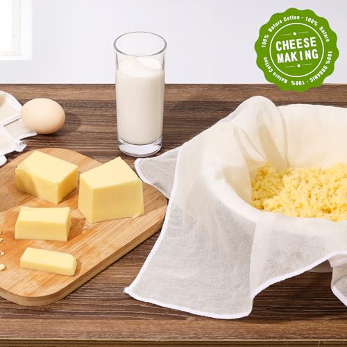 12 Pcs Organic Cheese Cloths 20x20 Inch, Reusable Grade 100 Cheesecloth for Straining,100% Unbleached Cotton Muslin Cheesecloth for Cheese Making, Cooking, Baking, Juicing