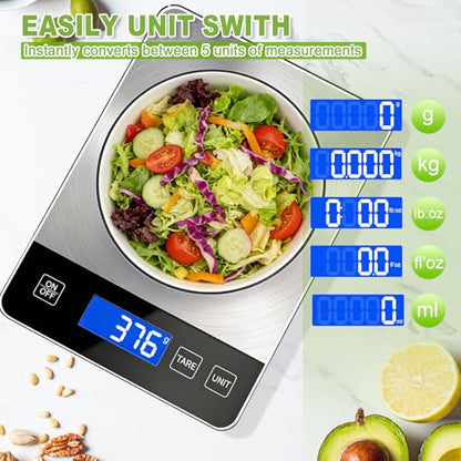 Digital Kitchen Scale, 33lb Food Scale Precisely Measures Grams and Ounces for Baking, Cooking, and Meal Prep, Rechargeable 304 Stainless Steel with LCD Display, Batteries and USB Charging Included - size: 0.1 oz/15kg Battery