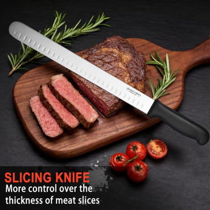12 Inch Carving Slicing Knife, Sharp Premium Ham Slicer knife, Great for Slicing Roasts, Meats, Fruits and Vegetables (12" carving knife)