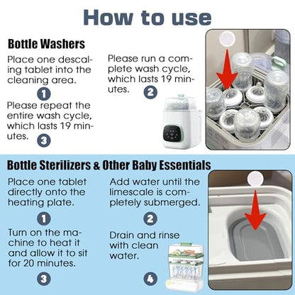 xcivi 40 Count Descaling Tablets for Momcozy, Baby Brezza Bottle Washer | Compatible with Momcozy/Baby/Brezza/GROWNSY Bottle Washer, Descaling Tablets for Milk & Limescale Removal, Natural Non-toxic