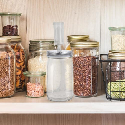 Operitacx 1 Set Fermentation Kit Wide Mouth Mason Jars - Sauerkraut Fermenting Jar Starter with Wood Muddler Lids Glass Weights Tong Silicone Rings for Kimchi
