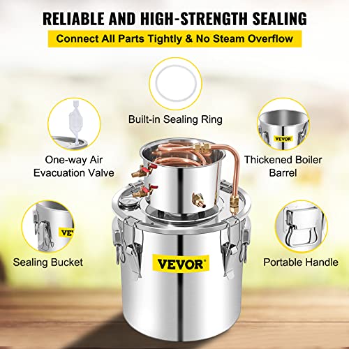 VEVOR Alcohol Still 13.2Gal/50L Alcohol Distiller Stainless Steel Distillery Kit for Alcohol With Copper Tube & Pump Home Brewing Kit Build-in Thermometer for DIY Whisky Wine Brandy - size: 13.2Gal