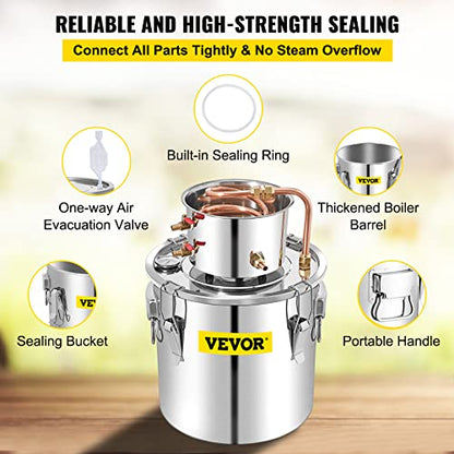VEVOR Alcohol Still 13.2Gal/50L Alcohol Distiller Stainless Steel Distillery Kit for Alcohol With Copper Tube & Pump Home Brewing Kit Build-in Thermometer for DIY Whisky Wine Brandy - size: 13.2Gal