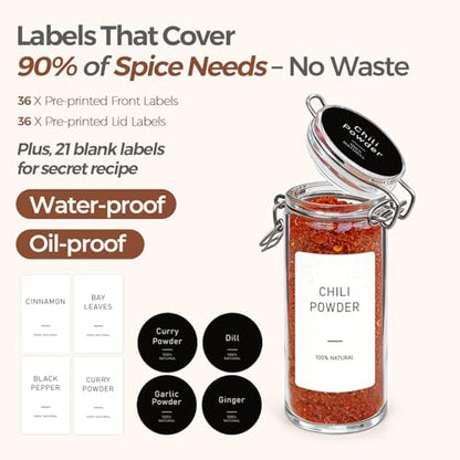 ComSaf 12 Pack 4 oz Glass Spice Jars with Airtight Swing Top Lids, Small Clear Containers for Pantry Organization, Herb Storage, DIY Crafts & Gifts - Complete Set Includes Funnel & Spice Labels - size: 4oz*12