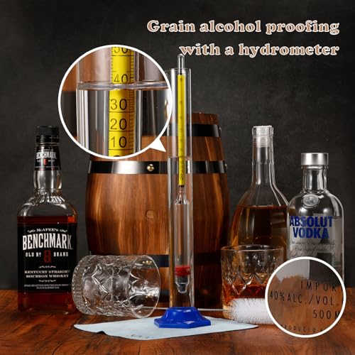 Alcohol Hydrometer Meter Test Kit 0-200 Proof & Tralle,with Glass Test Jar,Accurate Tester & Glass Cylinder for Proofing Distilled Spirits & Moonshine Alcoholmeter Testing Set,HDRELEODY
