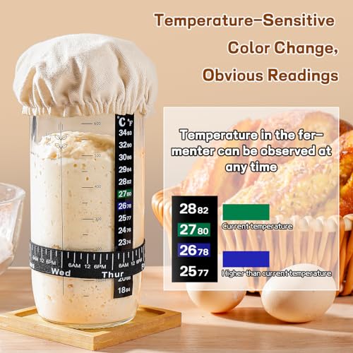 DWTS DANWEITESI Sourdough Starter Jar with Date Marked Feeding Band, Thermometer, Sourdough Fermentation Jar Scraper, Sewn Cloth Cover & Aluminum Lid, Sourdough Starter Kit Reusable(2pcs/24oz) - size: 24oz-2pcs