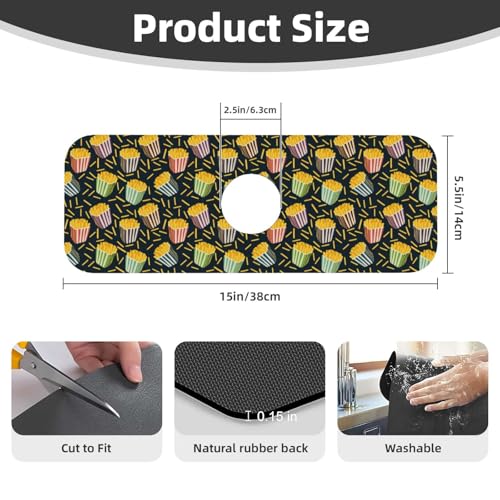 Fries Faucet Mat For Kitchen Sink, Absorbent Countertop Protector, Quick Dry Sink Splash Guard Pad, Waterproof Draining Mat 15" X 5.5" - color: Style 4