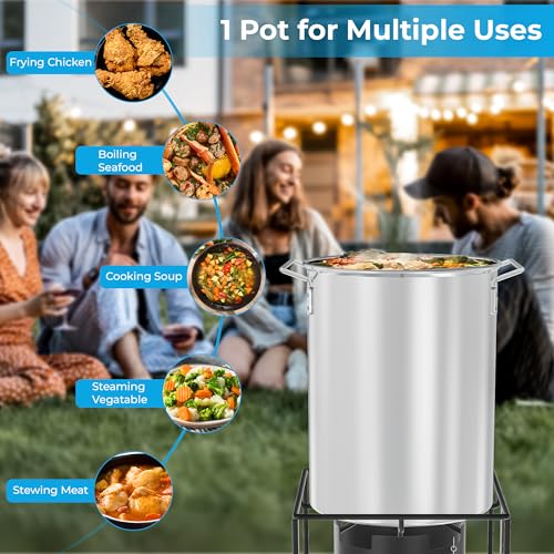 30 Qt Aluminium Stock Pot Kit – Turkey Fryer Pot With Lid, Lifting Hook, Stand & Thermometer – Large Deep Fryer For Frying, Seafood Boiling & Outdoor Cooking - style: 30-Qt Turkey Fryer Pot Kit