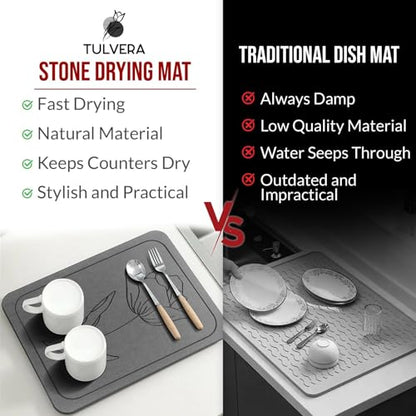Stone Dish Drying Mat for Kitchen Counter – Diatomaceous Earth Drying Mat | Fast-Absorbing, Minimalist Design, Durable Diatomite | Non-Slip, Heat Resistant, Easy-to-Clean | USA Brand | 15.7”x11.8”