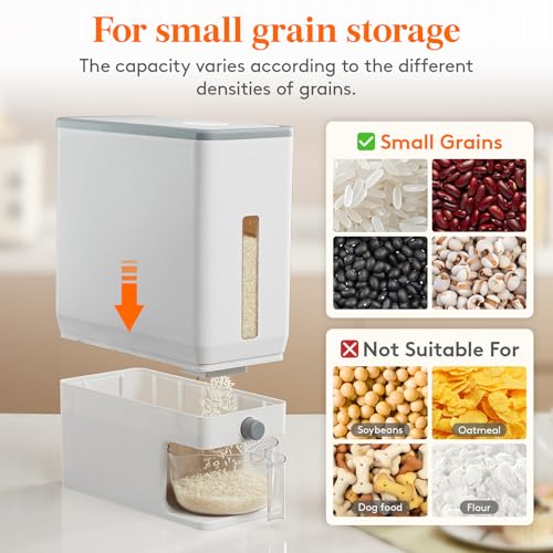 Lifewit Rice Dispenser 25 Lbs(11.3kg), Rice Storage Container Sealed Moisture Proof with Measuring Cup for Kitchen Pantry Household, BPA-Free, 1 Pack White - color: White